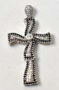 Cz and Black Spinel Gemstone Cross pendant in Sterling Silver