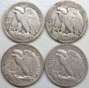 (1918-S, 1923-S, 1938, 1942) Lot of 4 Walking Liberty Half Dollars 90% Silver