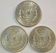 Creamy-white run of 3 Diff. AU/BU Morgan Silver Dollars
