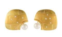 Betsy Fuller 0.15ctw Diamond and Pearl Sculptural Clip On Earrings in 23K