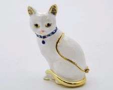Bejeweled White Cat Trinket Box. Hand Set Swarovski Crystals