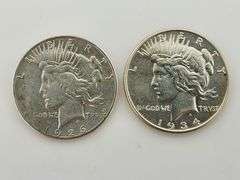 1926-S & 1934 Silver Peace Dollars Polished/Cleaned