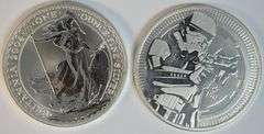 2 Different Prooflike 1 Troy Oz pure .999 Silver Coins: British & Niue