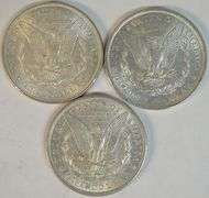 3 Flashy-white AU/BU Morgan Silver Dollars: 1887, 1889, & 1900