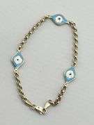 14KT Yello Gold Two Differtent Anemel Color Evil Eye With Rolo link Chain