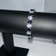 18 Kt. White Gold Plated 32.5 Ctw Simulated Sapphire and CZ Tennis Bracelet