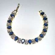 18 Kt. Yellow Gold Plated 32.5 Ctw. Simulated Sapphire Tennis Bracelet