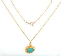18kt Yellow gold East West oval Turquoise pendant on chain