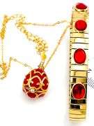 Ruby-Inspired Egg Pendant & Bracelet Set – 18K Gold Vermeil Jewelry for Special Occasions
