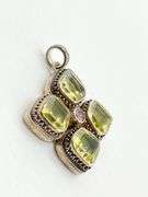Vintage 925 Sterling Silver Lori Bonn Four Cushion Cut Lemon Citrine Pendant