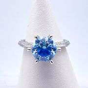 Sparkljng 14 Kt White Gold Plate 3 Ct VVs1 Corn Flower Blue Moissanite Ring