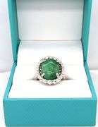 Darling 10.00CTS Oval Cabochon-Cut Emerald & White Sapphire Ring in 925 Sterling Silver
