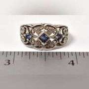 Blue Sapphire and Diamond Ring in Sterling Silver .