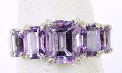 Sterling Ring of Emerald Cut Amethyst's, Size 5.75