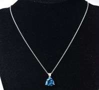 Dazzling 14K white Gold Blue Topaz Gemstone Pendant Necklace