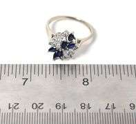 Sparkling 14K White Gold Blue Sapphire Gemstone and Diamond Ring