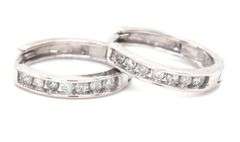 10kt White gold diamond accent hoop earrings