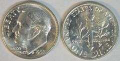 Gem BU original roll of 1958-D Roosevelt Dimes