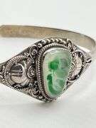 925 Sterling Silver Ornate Vintage  Filigree design Green Smithsonite Cuff Bracelet
