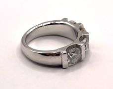 14 K White Gold Plate Stunning 4 Stone White Fire Moissanite Ring