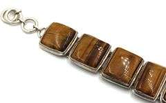 Vintage 925 sterling silver Tiger eye square link adjustable bracelet