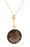 14kt Yellow gold bezel set smokey quartz pendant on chain