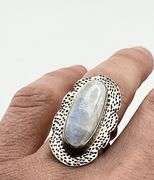 925 Sterling Silver Boho Style Large Rainbow Moonstone Ring