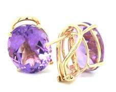 14kt Yellow gold oval amethyst omega back earrings
