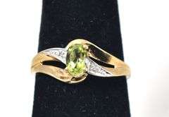 Earthy 10K Yellow Gold Peridot and Diamond Ring