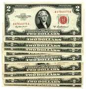 10 Assorted 1953 & 1963 Series $2 Red Seal Notes