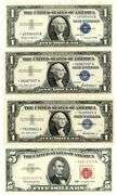 4 Nice Crisp Small Size STAR Notes: 3 1957 $1 and 1963 $5 Red Seal