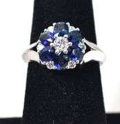 Absolutely Stunning 18K White Gold Diamond and Synthetic Blue Sapphire Gemstone Ring
