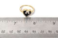Delightful 10K Yellow Gold Black Onyx Heart Ring with Diamond Accents