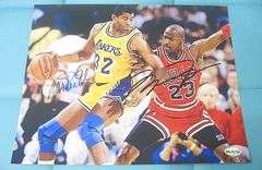 HAND SIGNED MICHAEL JORDAN AND MAGIC JOHNSON 8X10 WITH COA