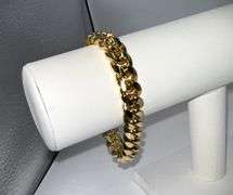Huge 63.9 Gram Yellow 14 Kt. Gold Plate Cuban Curb Link Bracelet