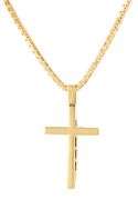 Textured Triple Layered Cross Box Chain Pendant Necklace in 18K