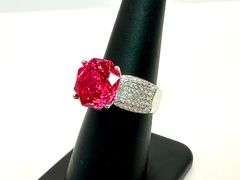 Beautiful 14 Kt White Gold Plate 5 Ct Simulated Pink Rose Red Ruby Ring. This fancy Rose Cut Solitai