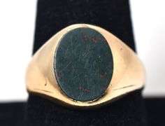 Charming 10K Yellow Gold Blood Stone Gemstone Men's Ring