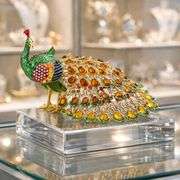 Hand-Painted Peacock Rhinestones Trinket Box