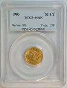 Superb Gem BU 1905 $2.50 Liberty Gold Piece. PCGS MS65