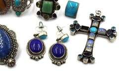 Group lot of Vintage 925 sterling silver lapis and turquoise mixed jewelry