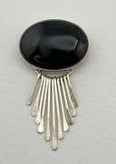 925 Sterling Silver Mexico Onyx Modernist Prndant Brooch With Dangle Bars Penndant