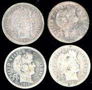 4 Different Silver Barber Dimes: 1898 to 1916
