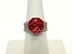 Beautiful 14 Kt White Gold Plate 5 Ct Simulated Pink Rose Red Ruby Ring. This fancy Rose Cut Solitai