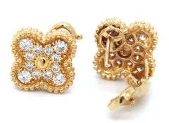 18KT Yellow Gold Hand Crafted Full Diamind pave Clover Earrings