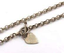 Vintage 925 sterling silver Rolo chain necklace with heart shaped charm pendant