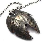 925 Sterling silver pink sapphire, blue sapphire and diamond skull with wings pendant on chain