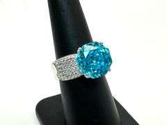 Stunning  White Gold Plate 5 Ct Rose Cut Simulated Blue Topaz Ring