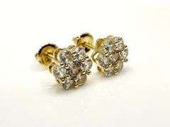 Dazzling Yellow Gold Plate Sparkling  Flower Earrings