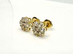 Dazzling Yellow Gold Plate Sparkling 7 Stone CZ Flower Earrings